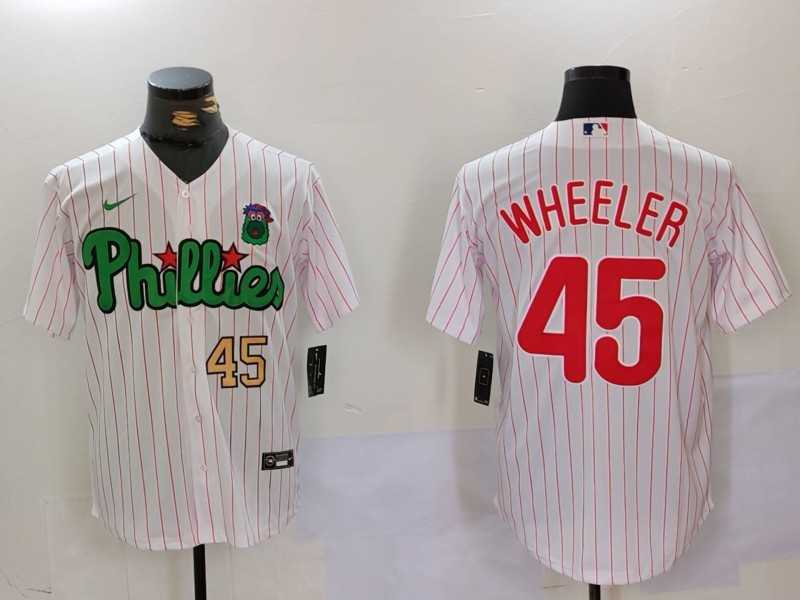 Mens Philadelphia Phillies #45 Zack Wheeler White Green Cool Base Stitched Jerseys